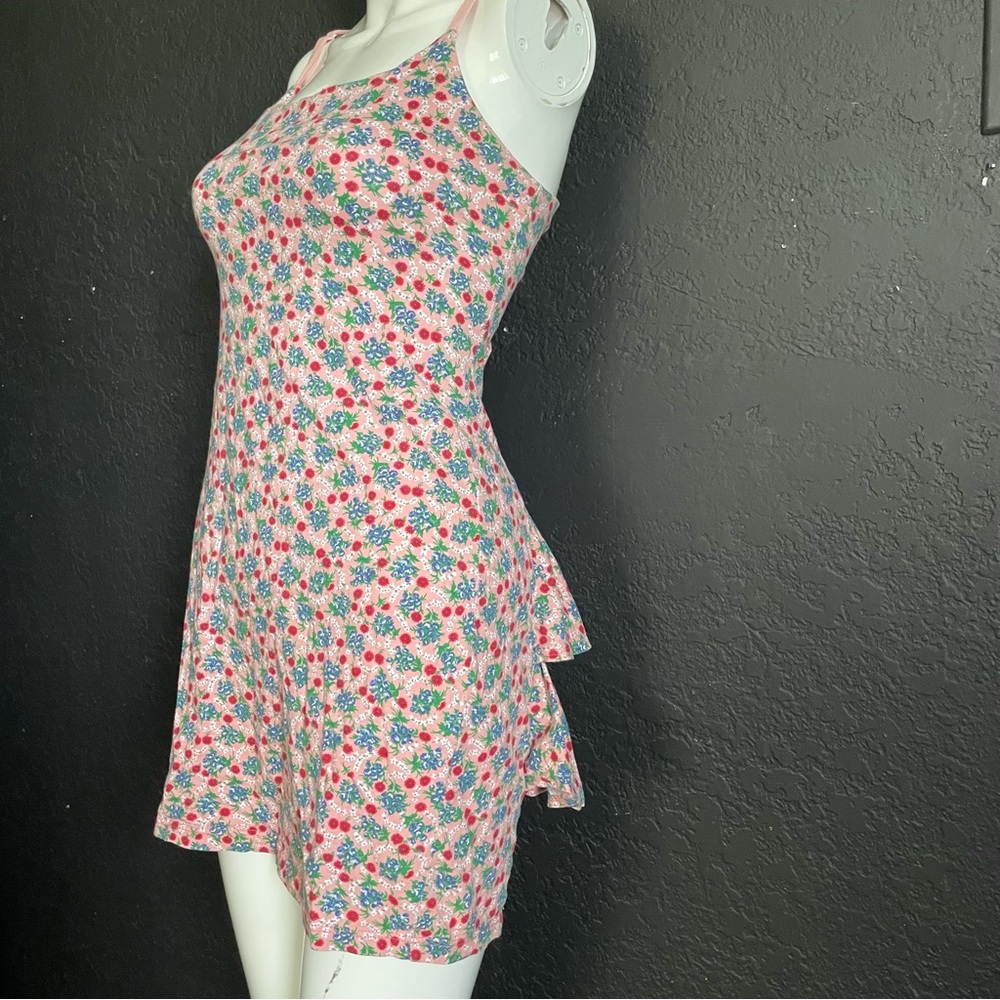 Vintage Betsy Johnson Floral Ruffle Tail feather bustle dress USA